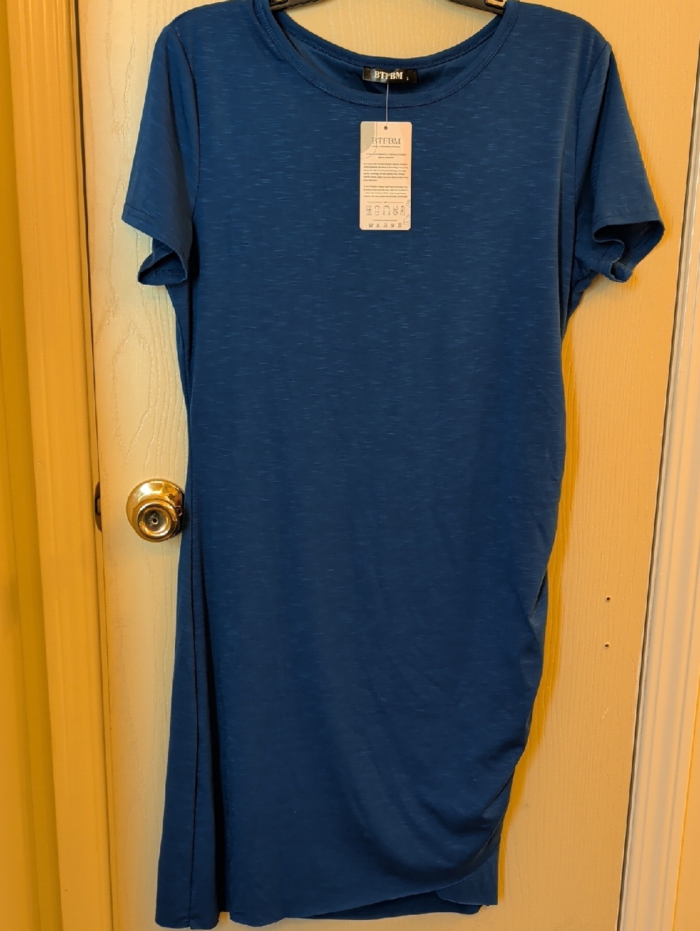 BTFBM Blue Bodycon Mini Dress Size L NWT | Ruched Short Sleeve Summer Dress - Picture 4 of 8